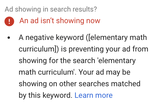 google negative keyword ۱۰ دلیل مهم برای این که چرا تبلیغات شما در گوگل نشان داده نمی‌ شود